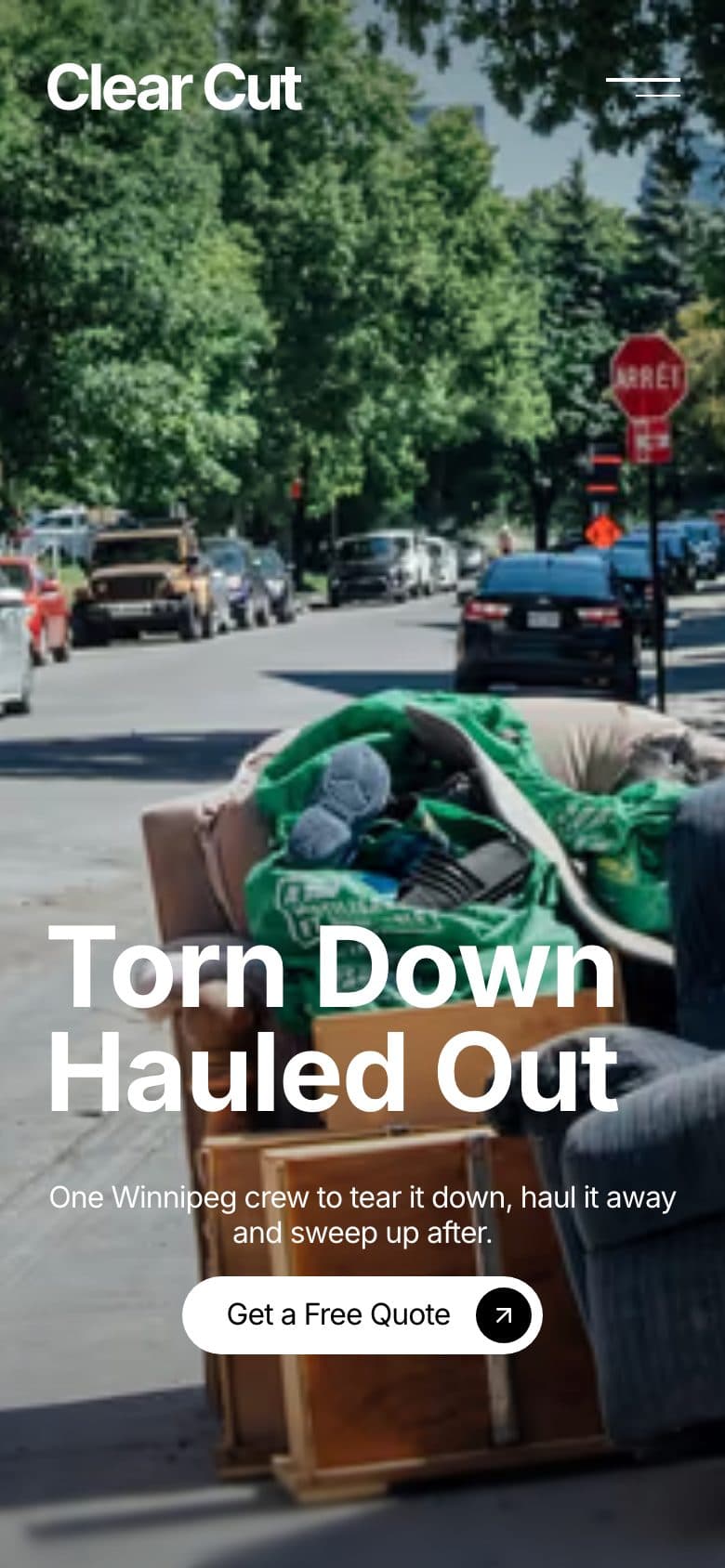 Mobile homepage with the headline Torn Down, Hauled Out
